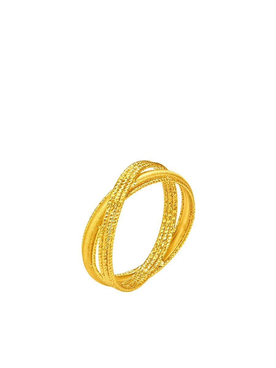 Cincin emas 24 karat wanita Zhou Dafu "Liu Jin Sui Yue" dengan desain cahaya kilat binta